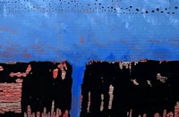 an abstract painting with blue and black paint