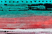 an abstract painting with red, blue, and green colors