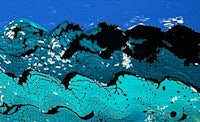 a painting of mountains in blue and black