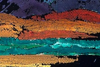 a painting of a colorful landscape with a black background