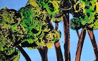 a painting of trees with green and blue colors
