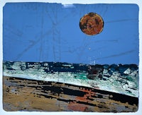 a painting of a moon over a beach
